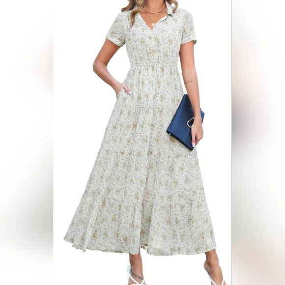 Chic Cream Floral Maxi Dress - Picture 1 of 4